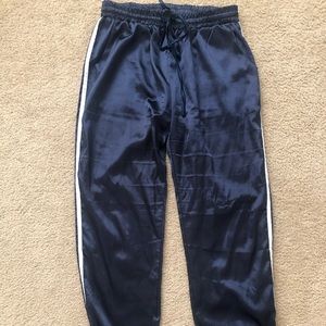 Silk navy blue track pants